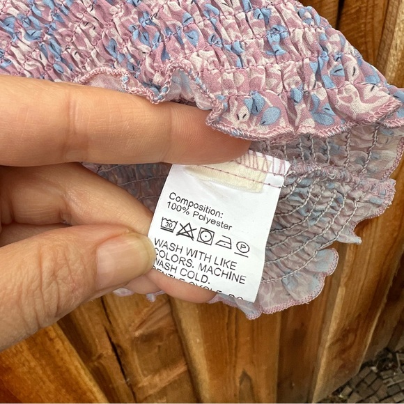 Pink Lilac and Blue Floral Shirred Ruffle Tie-Front Crop Top 🌿 - Picture 5 of 5